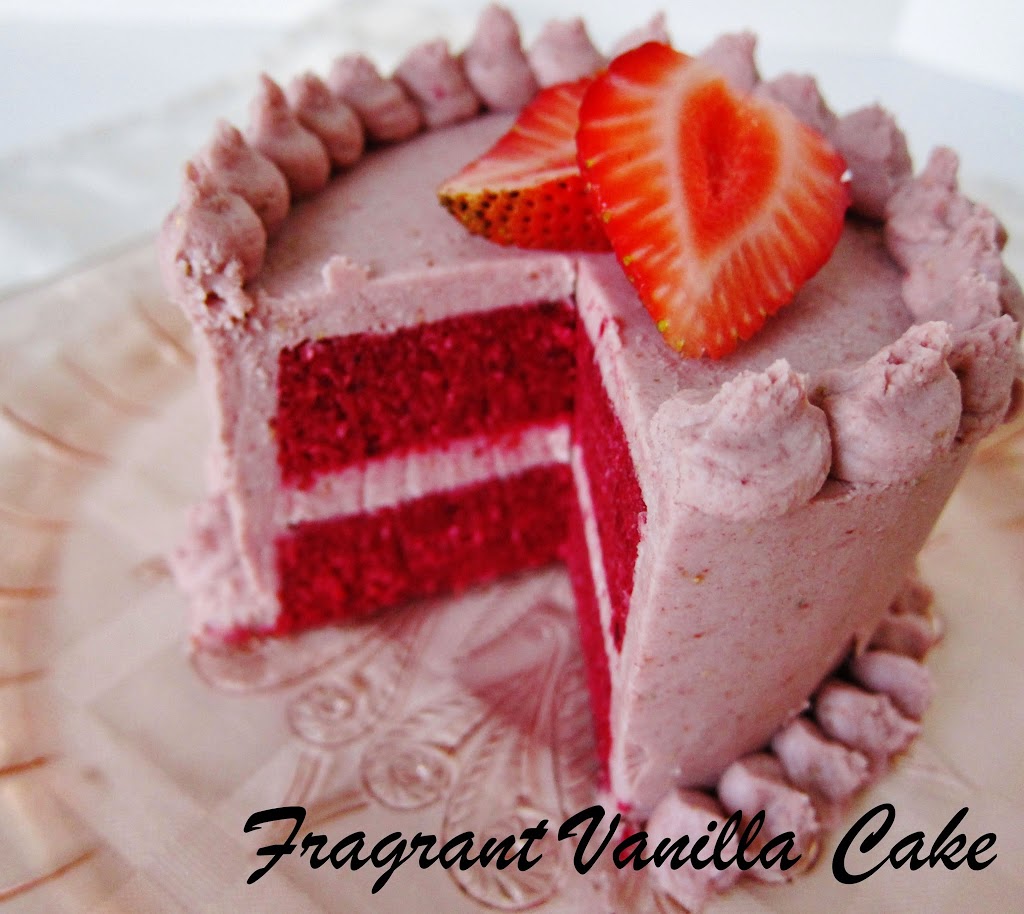 Raw Red Velvet Cake With Strawberry Frosting For Two Fragrant Vanilla Cake