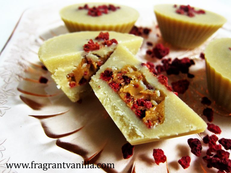 Vegan White Chocolate Raspberry Peanut Butter Cups Fragrant Vanilla Cake 8171