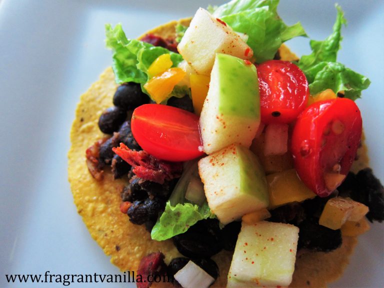 Vegan Black Bean Tostadas with Apple Salsa | Fragrant Vanilla Cake