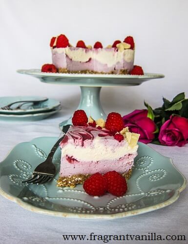 Vegan Raspberry White Chocolate Cheesecake | Fragrant Vanilla Cake