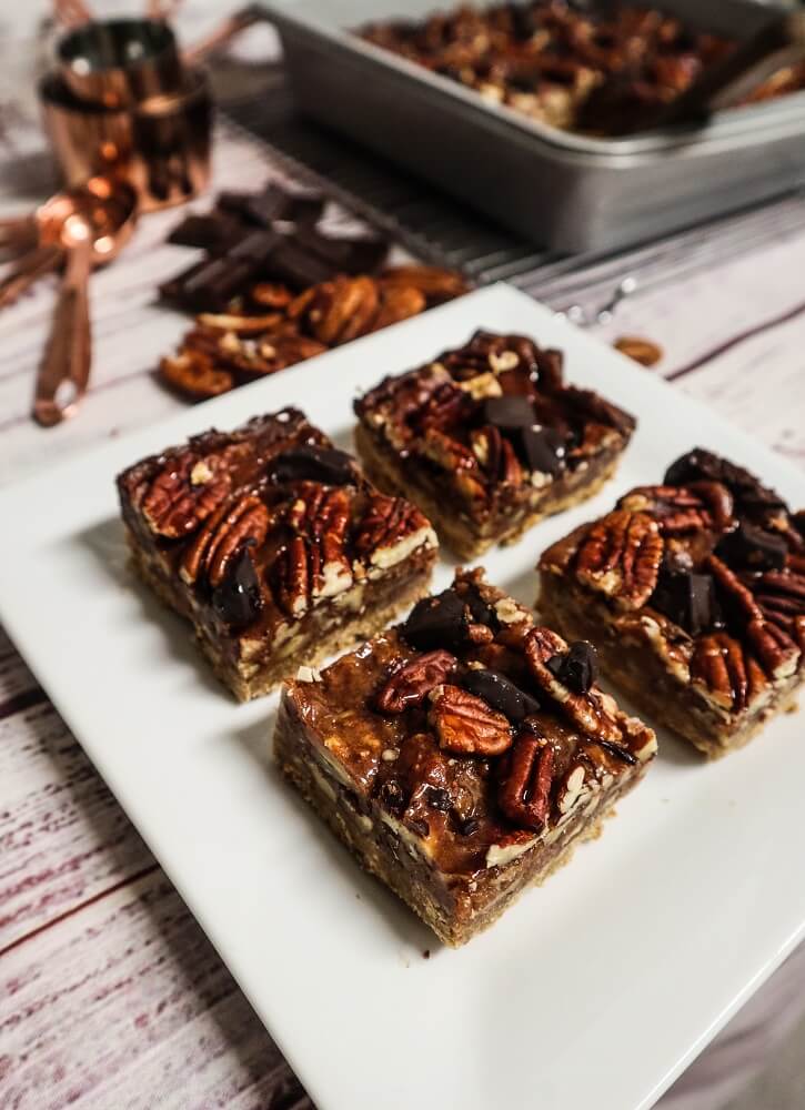 Vegan Chocolate Chunk Pecan Pie Bars | Fragrant Vanilla Cake